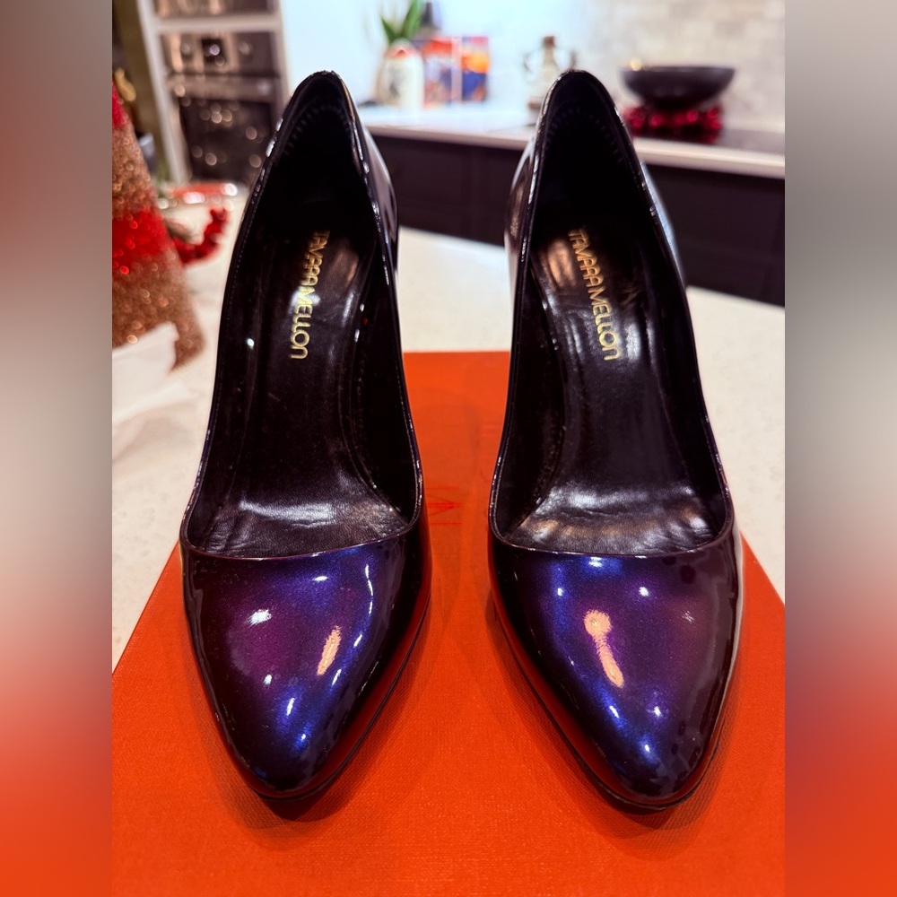 💜🟣Tamara Mellon “Heaven” Deep Purple Patent Pumps EU 37 (US 6.5) Box | Dust Bag